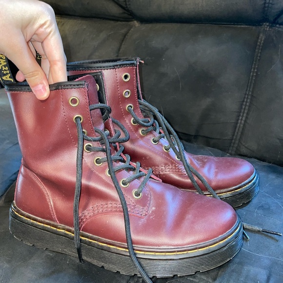 Maroon Doc Martin Platform Combat Boots Size 7 LADIES Size 6 MENS UNISEX - Picture 3 of 16